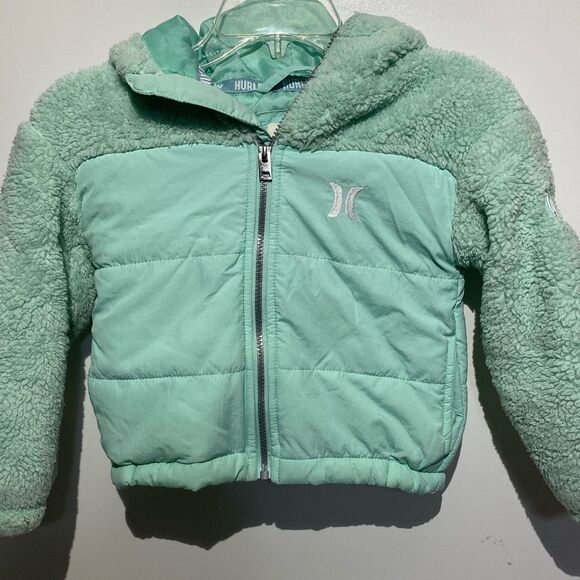 Hurley Girl's Mint Green Sherpa Fleece Midweight Full Zip Jacket Size 5